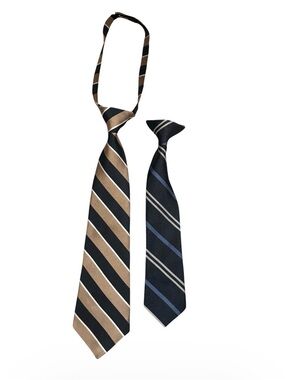 Two-Piece kids Striped Tie Set in Navy, Tan and Blue Hassle free put on